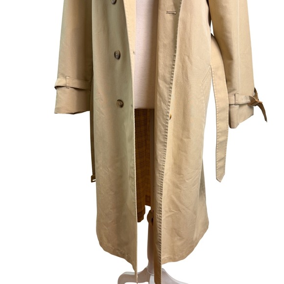 Vintage Long Trench Coat Womens 10 Tan Belted Double Breasted Old Money Preppy - Picture 5 of 12
